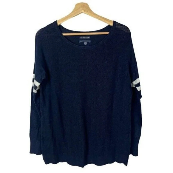 American Eagle AEO Navy Blue Varsity Thermal Long Sleeve M - Picture 1 of 3